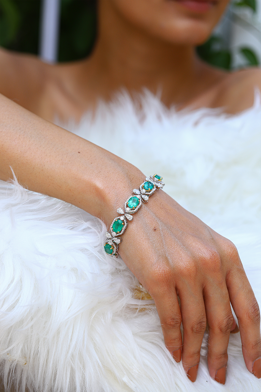 Natural Zambian Emerald Bracelet with Diamond and 18k Gold