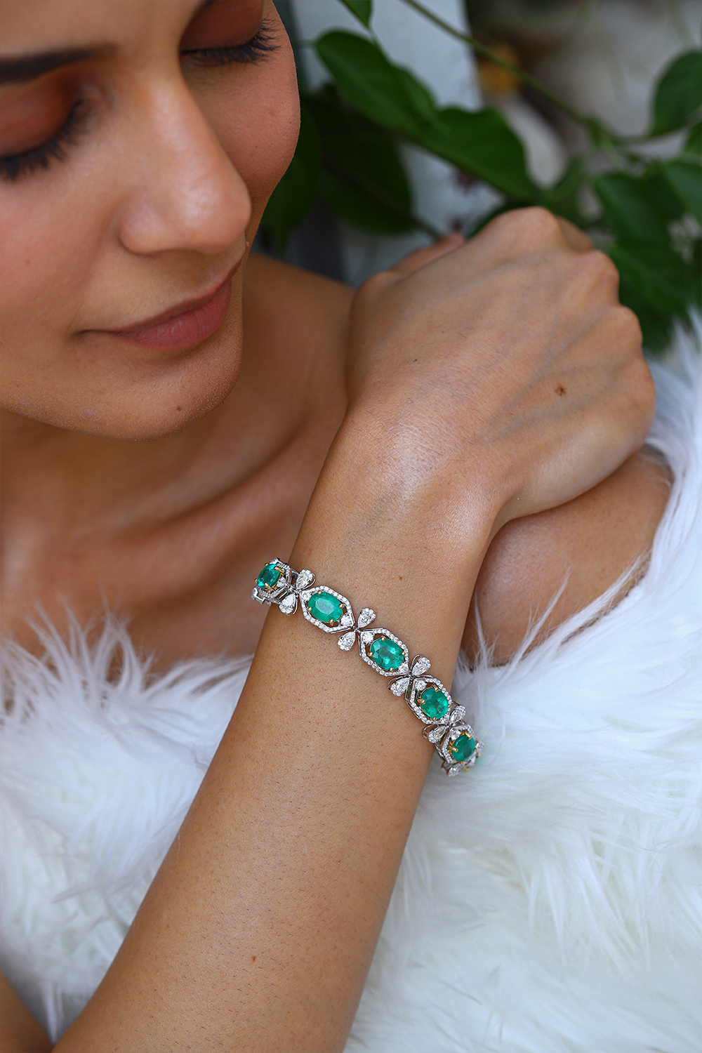 Natural Zambian Emerald Bracelet with Diamond and 18k Gold