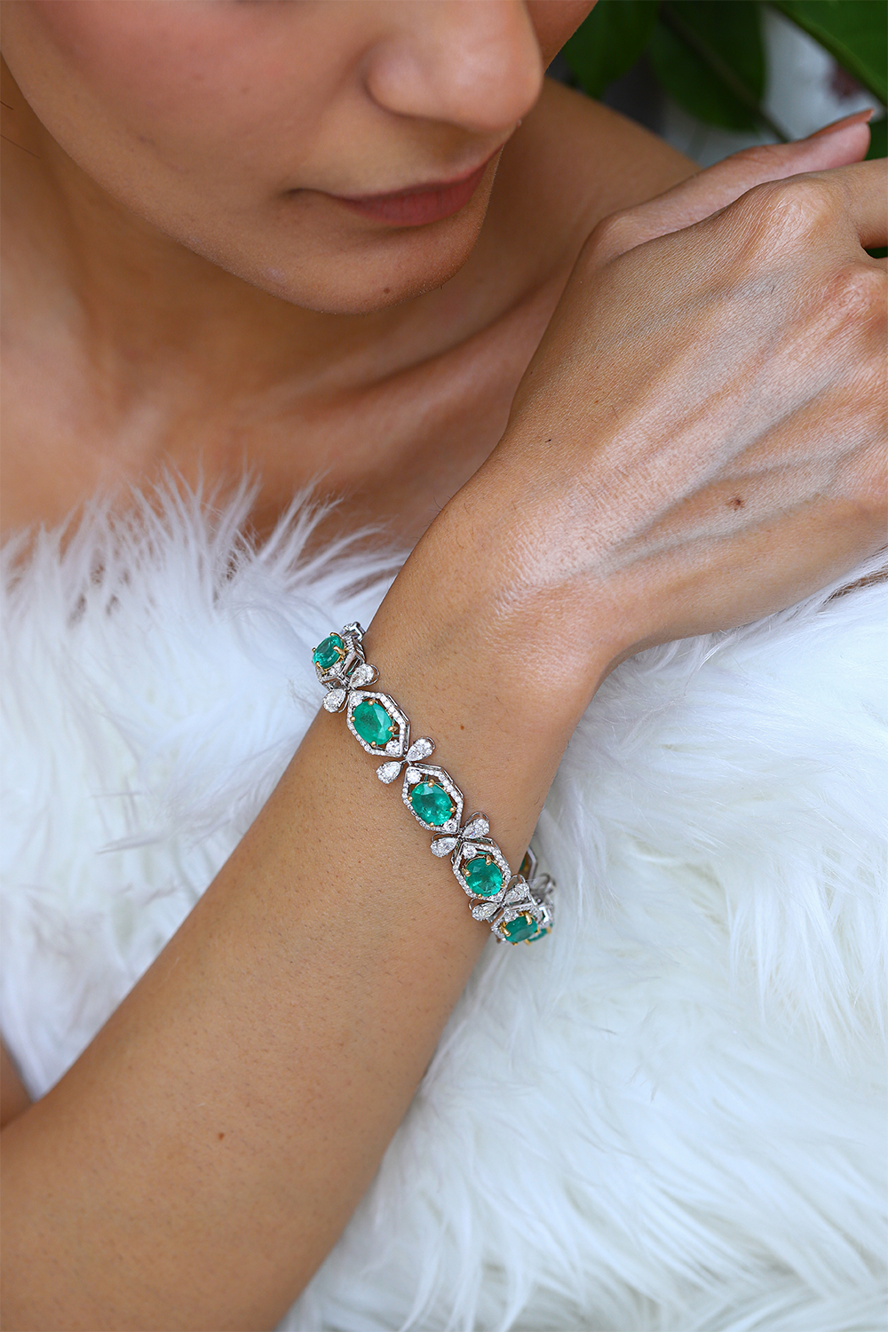 Natural Zambian Emerald Bracelet with Diamond and 18k Gold