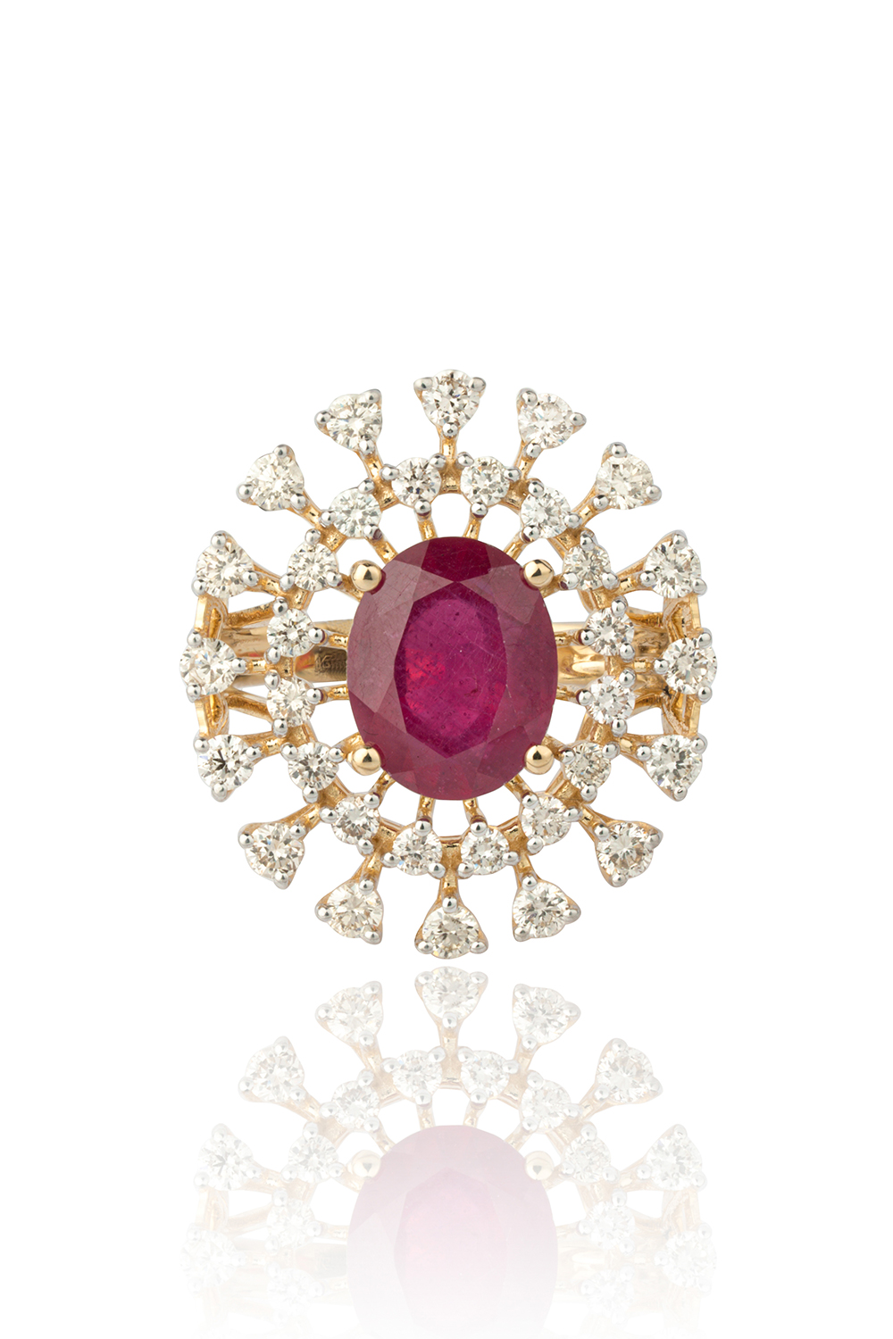 Natural ruby ring with diamond in 18k gold