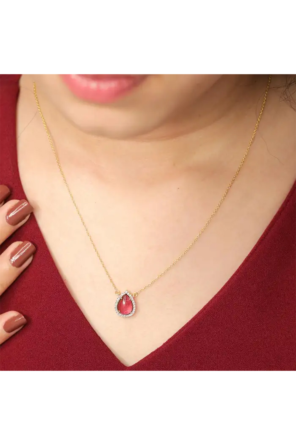 Pink Tourmaline and Diamond Pendant with Chain in 14k Gold