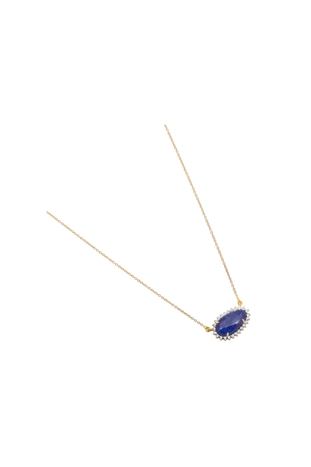 Natural Tanzanite and diamond chain pendant with diamond 0.28 cts in 14k gold