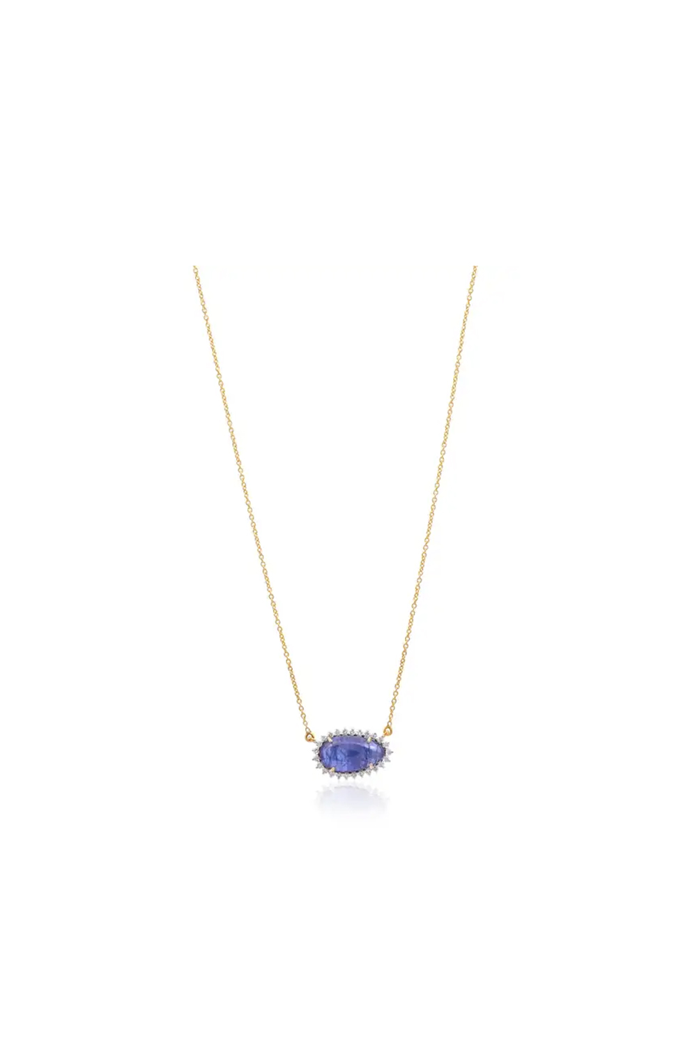 Natural Tanzanite and diamond chain pendant with diamond 0.28 cts in 14k gold