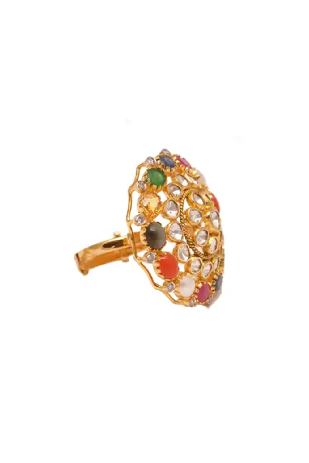 18k gold Polki Diamond Navratan Ring