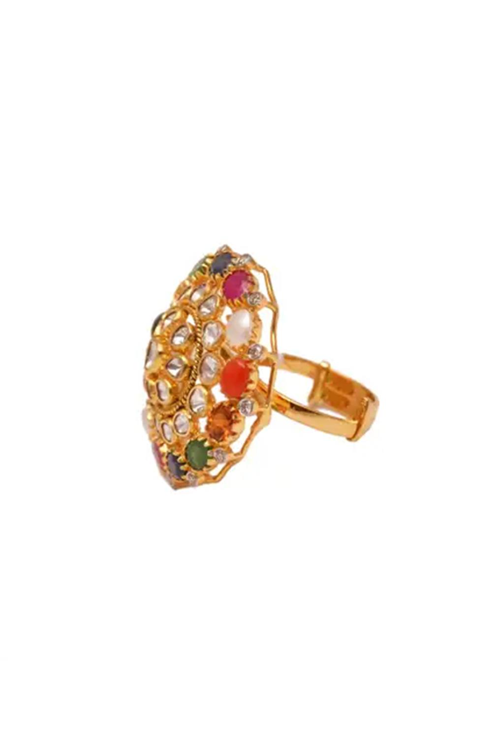 18k gold Polki Diamond Navratan Ring