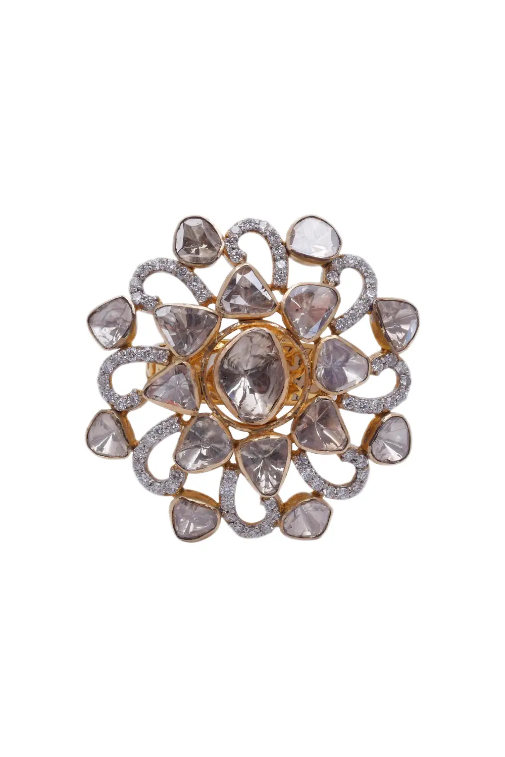 14k gold 2.88cts Polki Diamond & 1.00cts diamond Ring