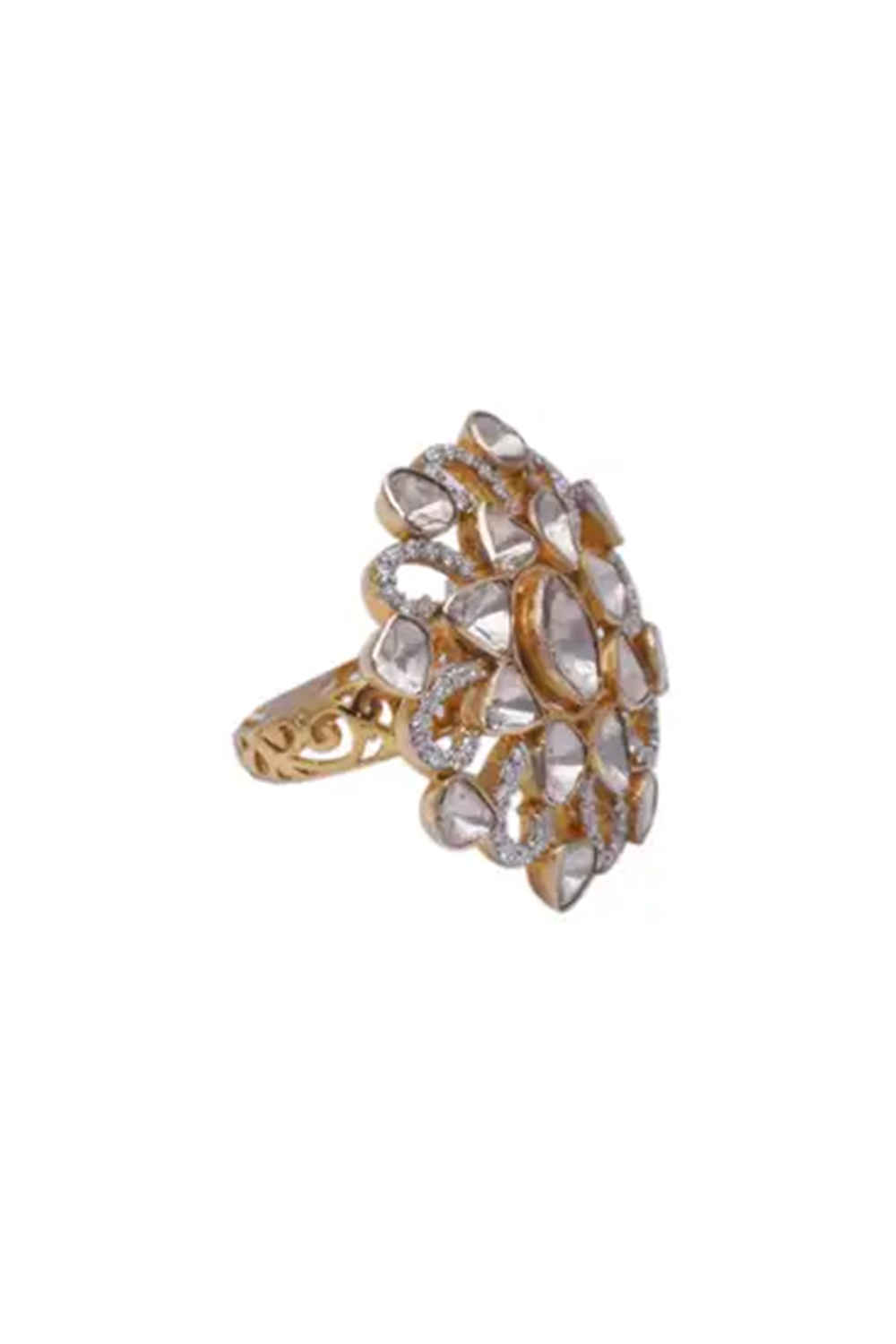 14k gold 2.88cts Polki Diamond & 1.00cts diamond Ring