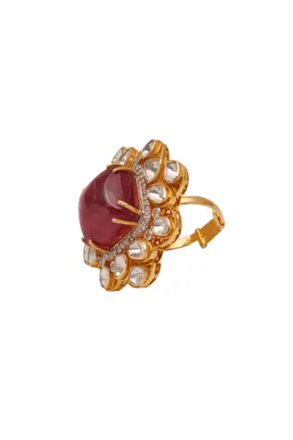 14k gold 1.40cts Polki & 0.63cts Diamond & 22.39cts Rubylight Ring