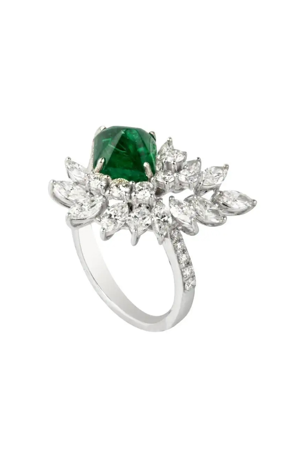 Natural emerald ring with diamond in 18k gold