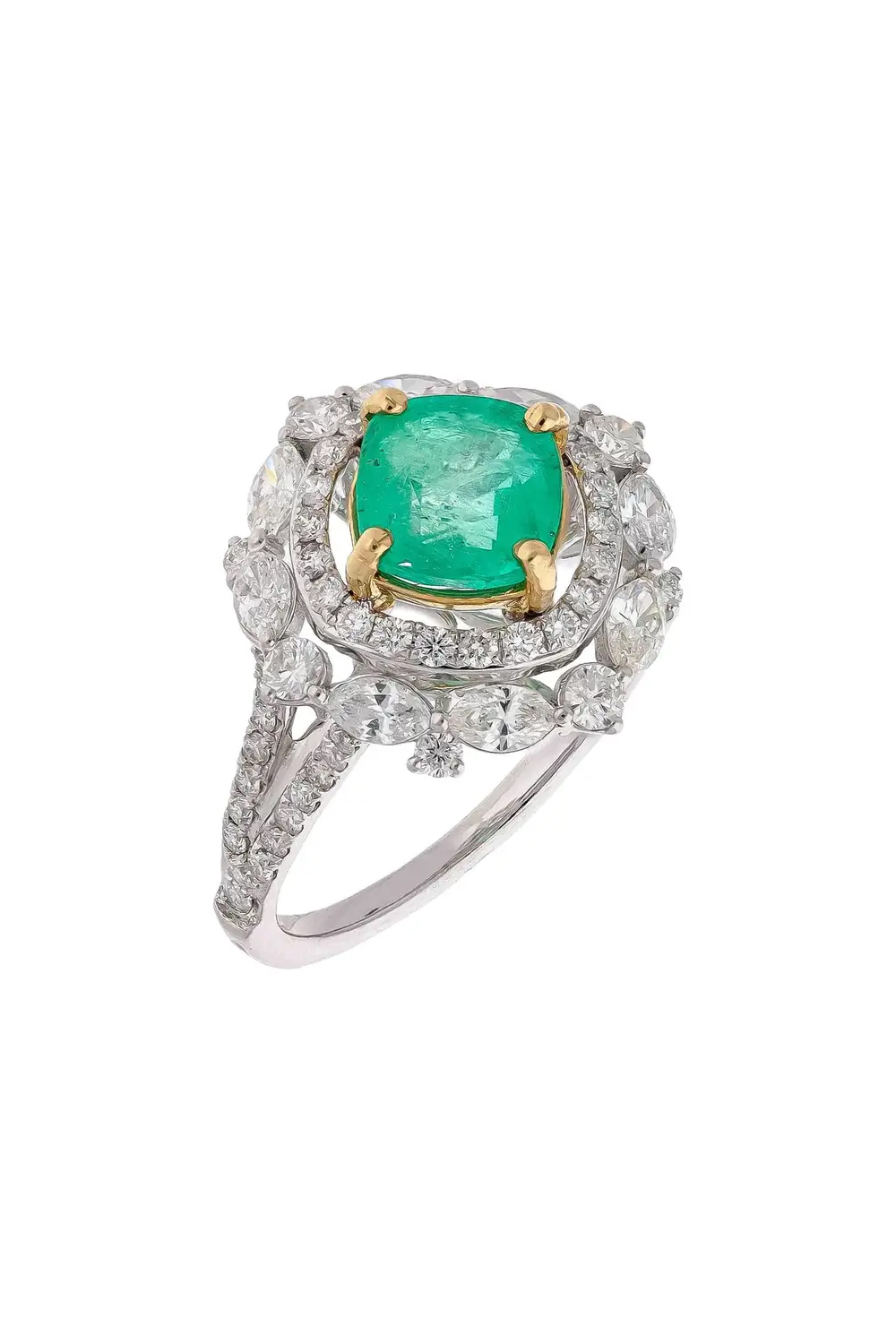 Natural Columbian Emerald Ring with Diamond in 18k Gold