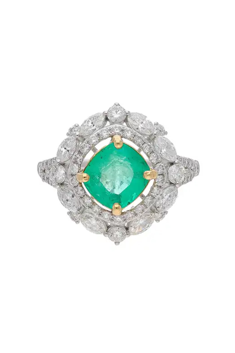 Natural Columbian Emerald Ring with Diamond in 18k Gold