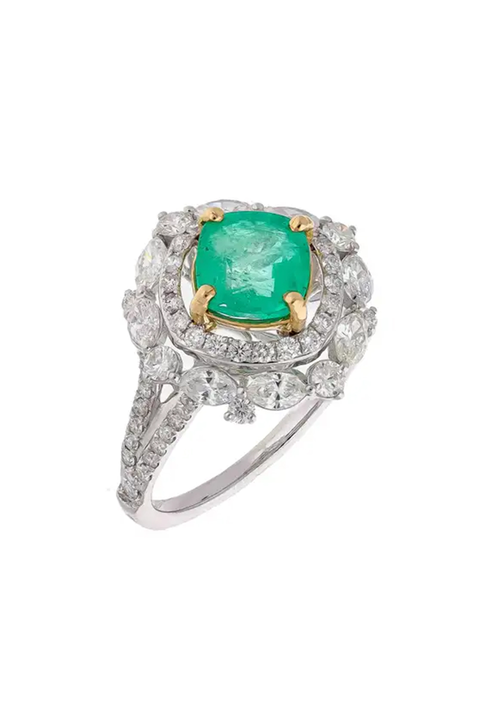 Natural Columbian Emerald Ring with Diamond in 18k Gold