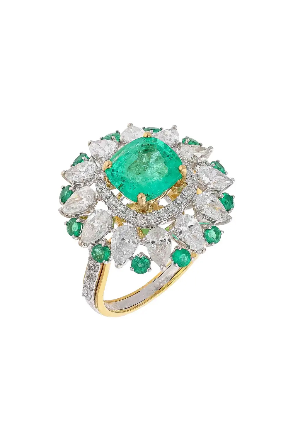 Natural Columbian Emerald Ring with Diamond in 18k Gold