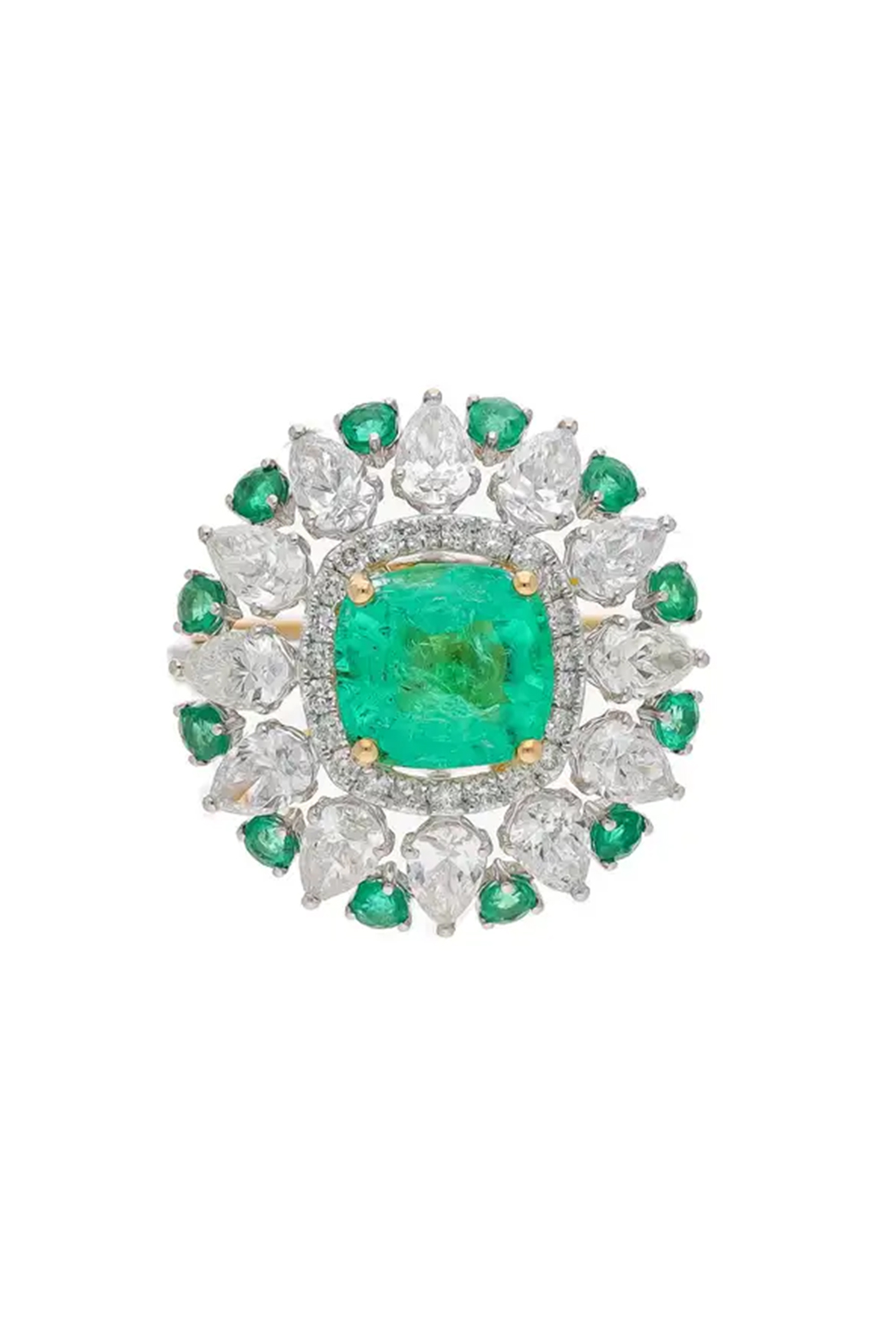 Natural Columbian Emerald Ring with Diamond in 18k Gold