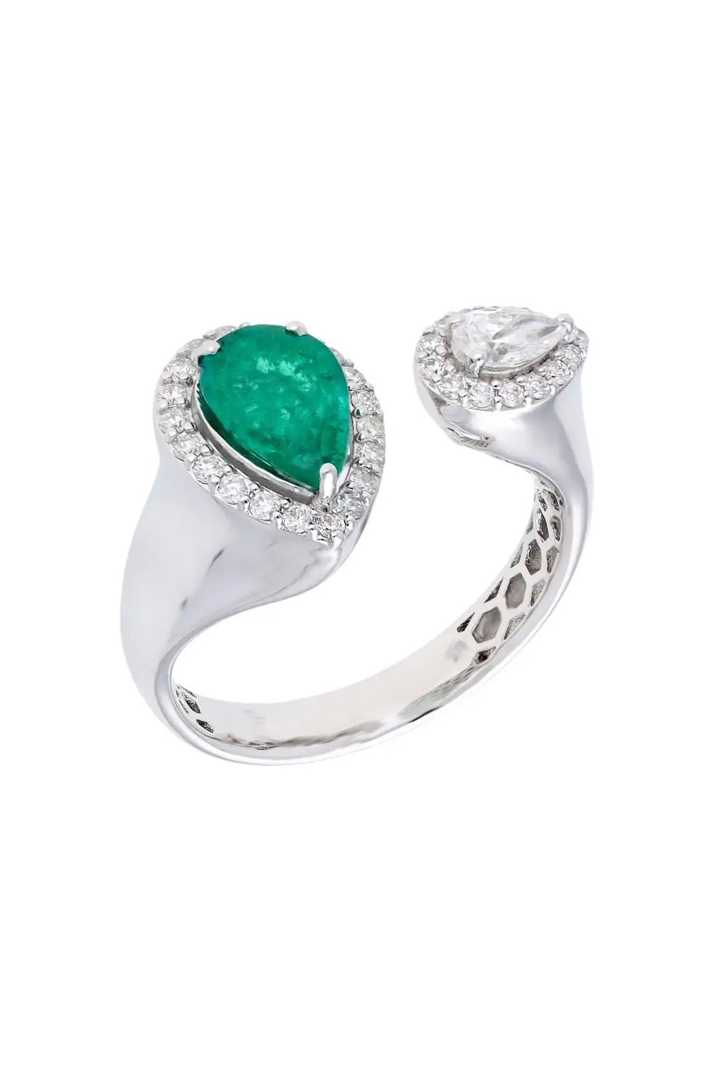 Natural Emerald ring with diamond 0.58 cts in 18k gold