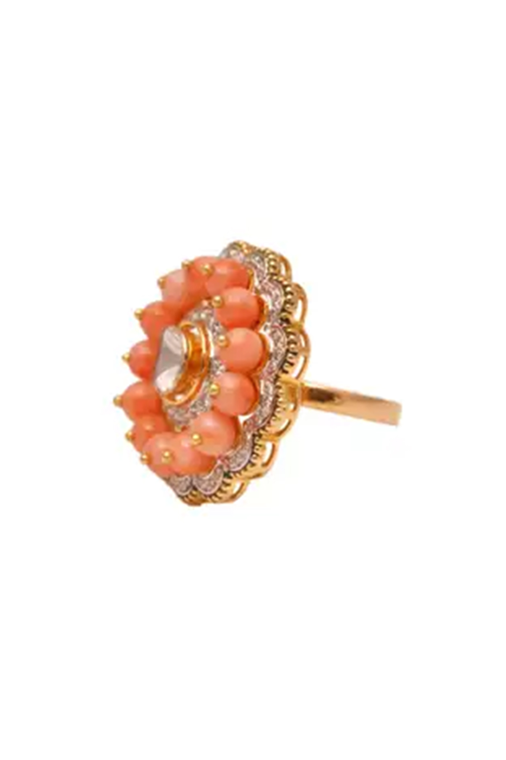 18k gold 0.20cts Polki & 0.69cts Diamond & 8.23cts Coral Ring