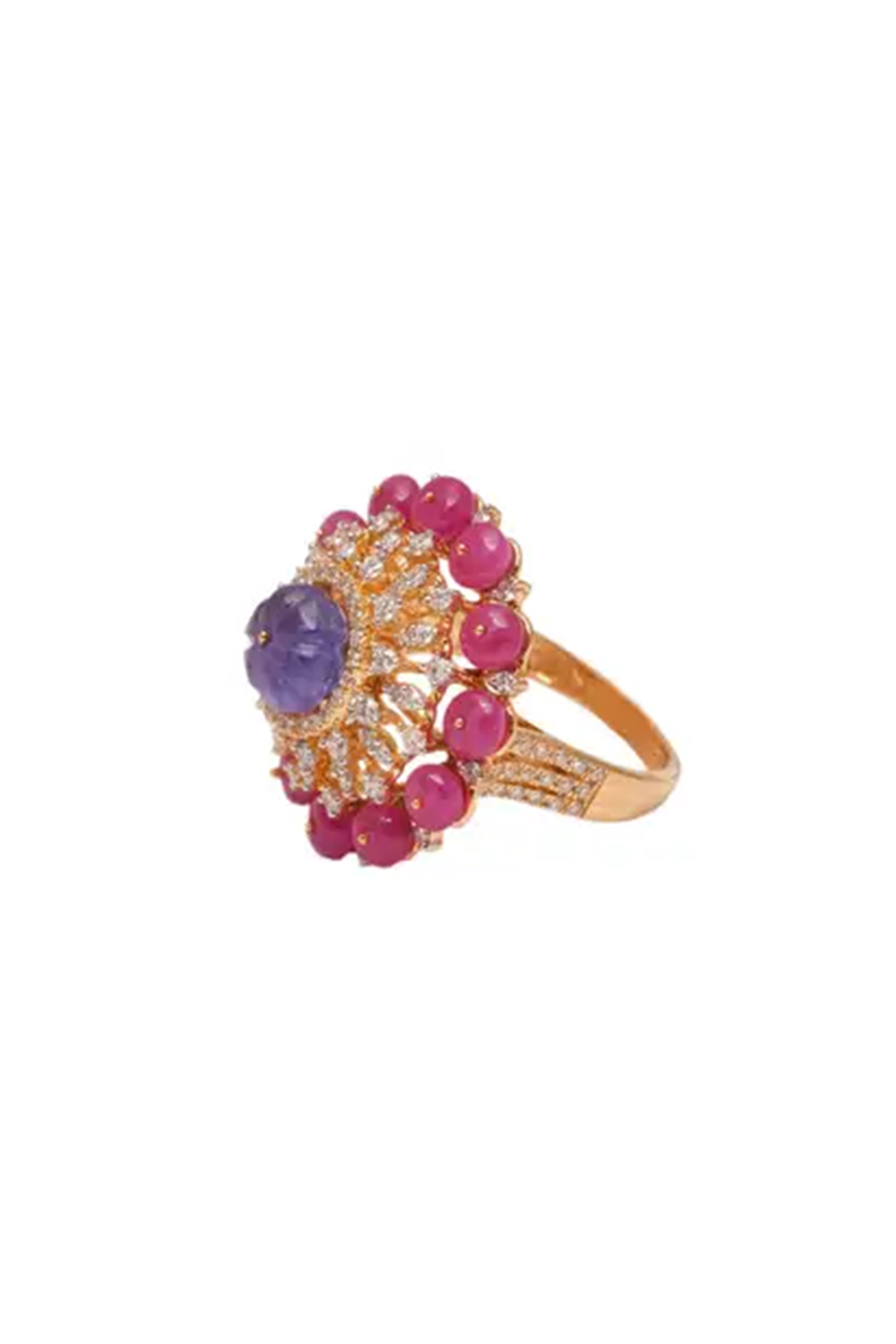 18k gold 1.20cts Diamond & 2.73cts Tz & 6.28cts Ruby Ring