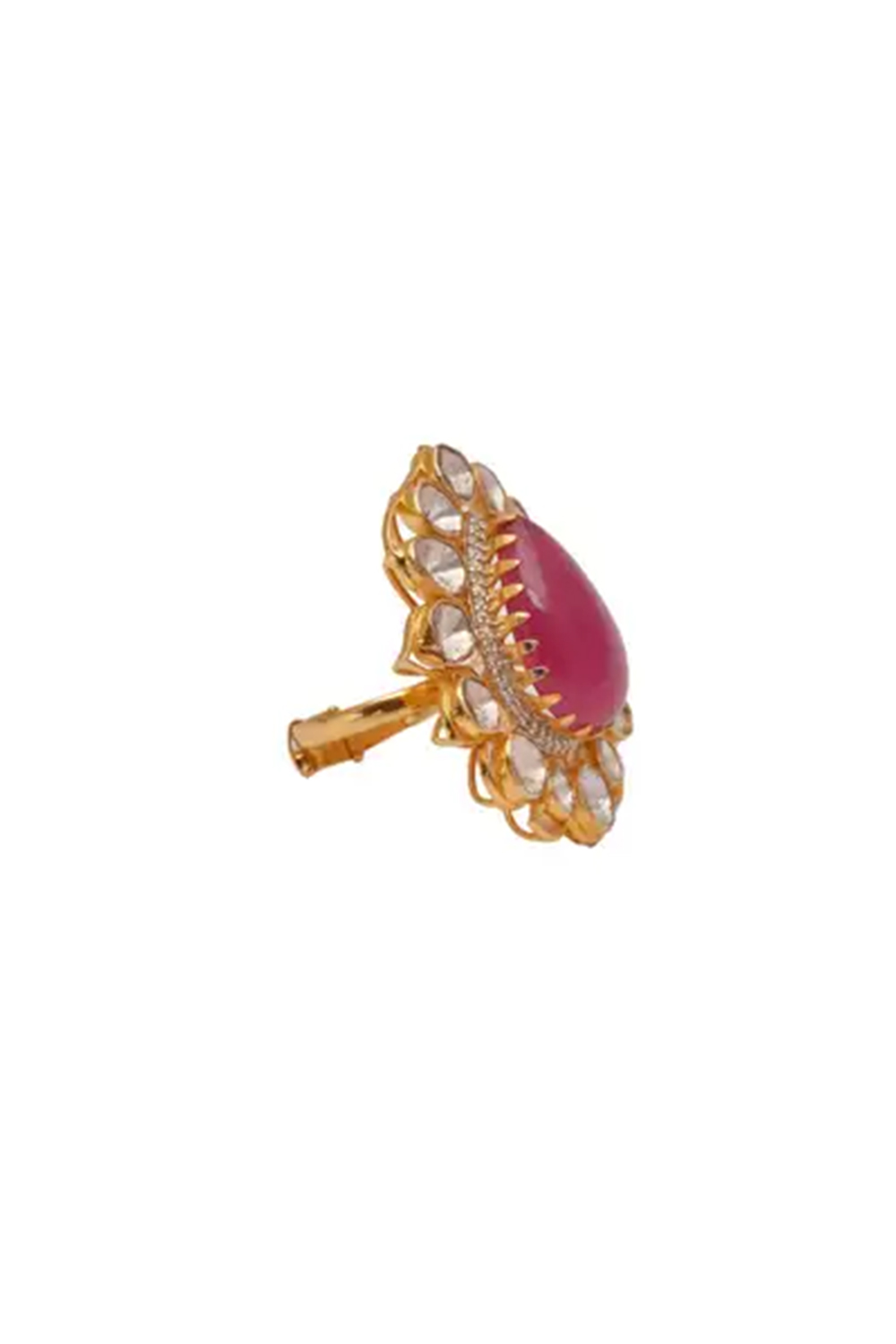 14k gold 2.33cts Polki Diamond & 0.46cts diamond & 18.54cts Ruby Light Ring