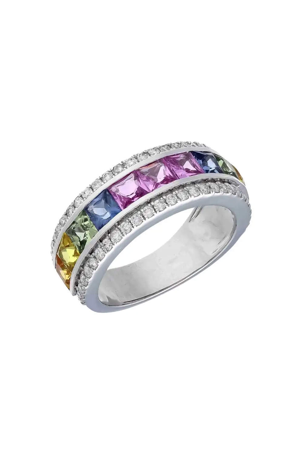 Natural multi sapphire and natural diamond ring in 18k gold