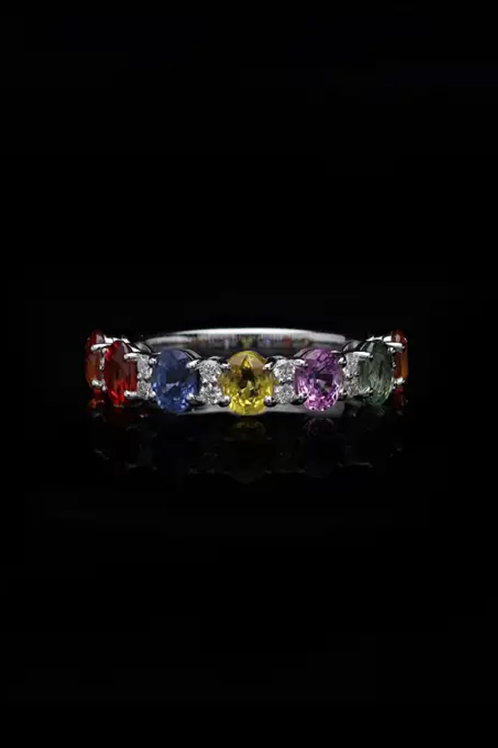 Natural Multi sapphire ring with diamond 0.27 cts in 18k gold