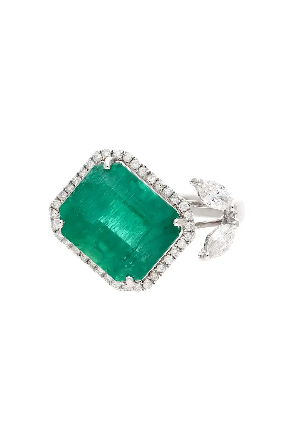 Natural zambian emerald ring with diamond 0.53 cts in 18k gold