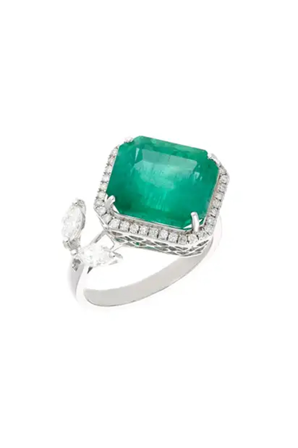 Natural zambian emerald ring with diamond 0.53 cts in 18k gold