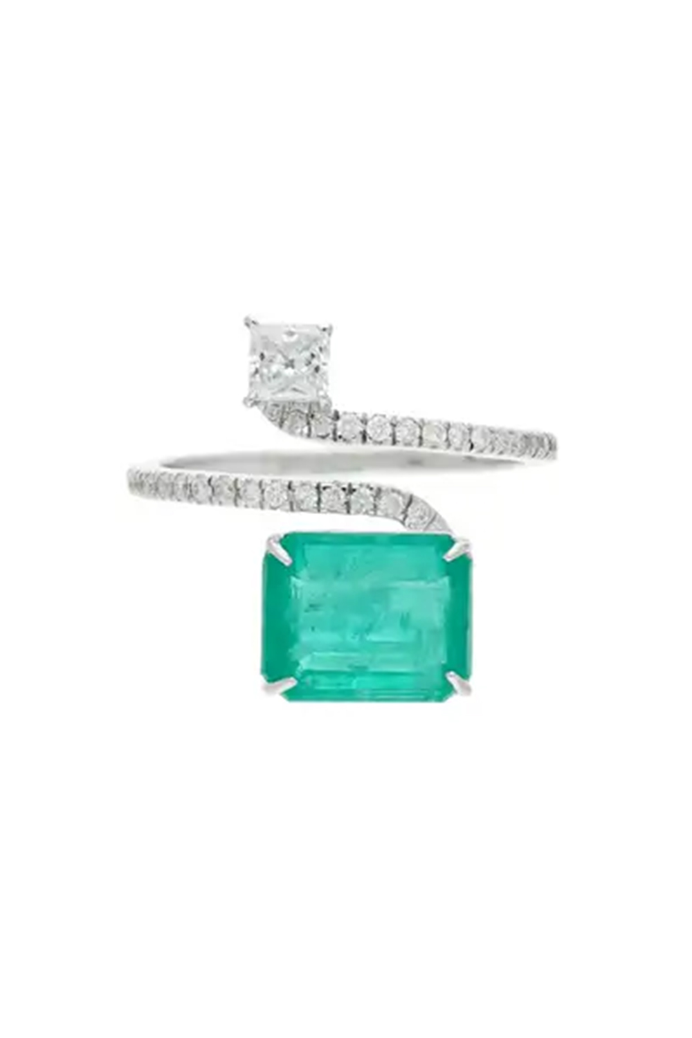 Natural zambian emerald ring with diamond 0.49 cts in 18k gold