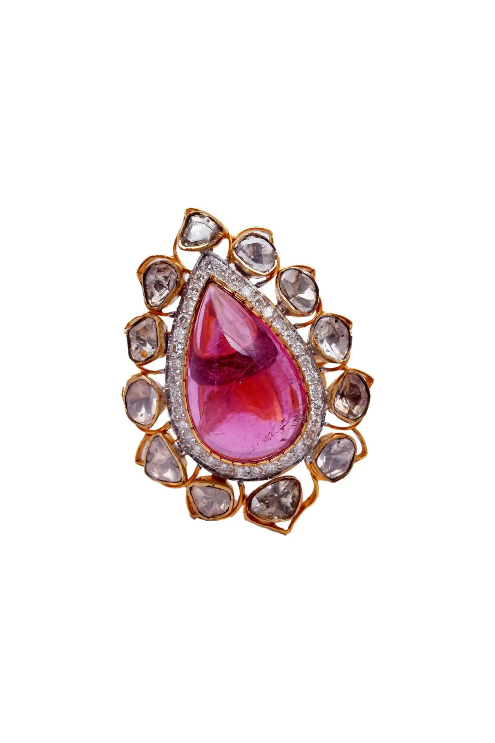 22k gold 1.27cts Polki Diamond & 0.50cts diamond & 14.50cts Ruby Light Ring