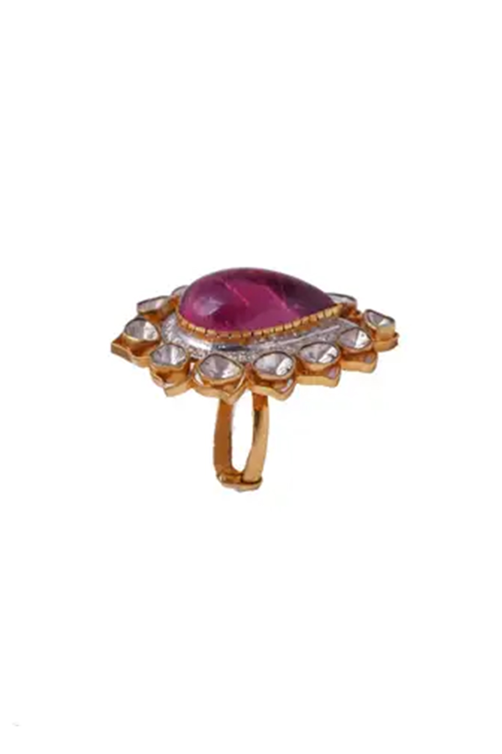 22k gold 1.27cts Polki Diamond & 0.50cts diamond & 14.50cts Ruby Light Ring