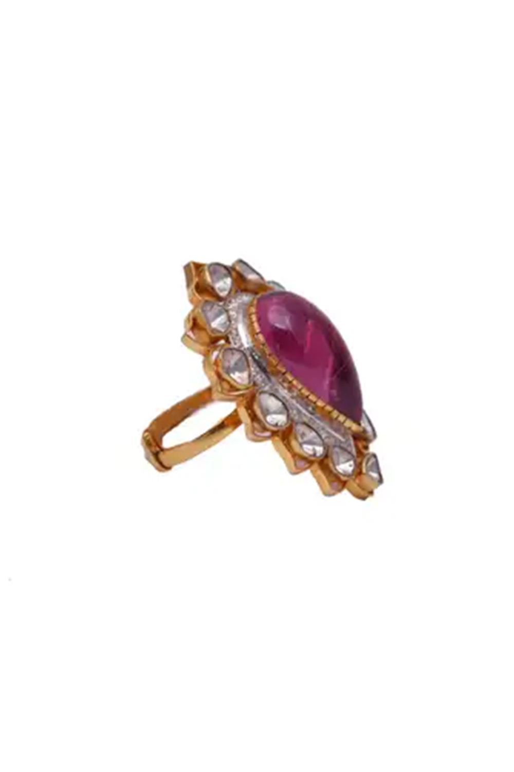 22k gold 1.27cts Polki Diamond & 0.50cts diamond & 14.50cts Ruby Light Ring