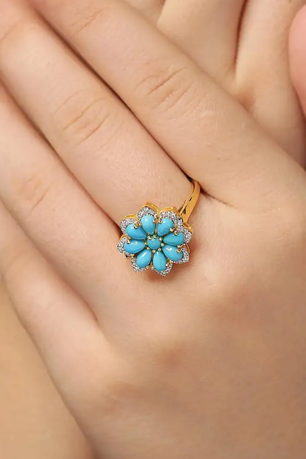 Turquoise Ring with Diamond in 14k Gold