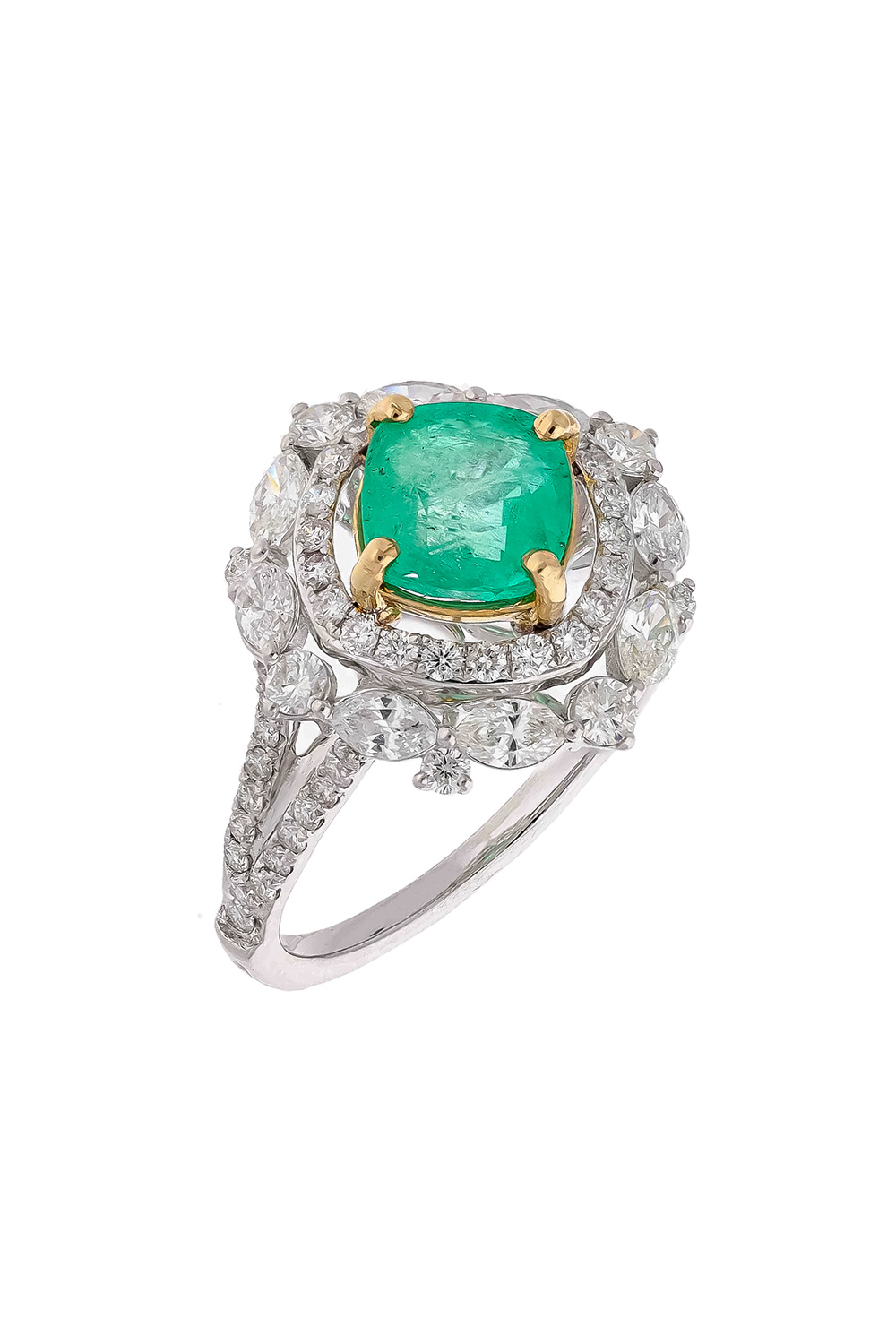 Natural Zambian Emerald Ring with Diamond and 18k Gold