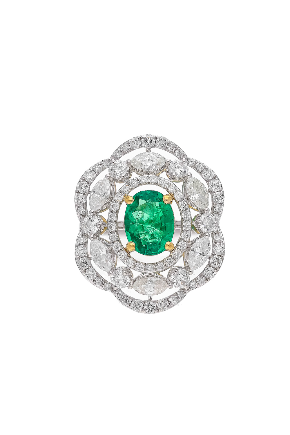 Natural Zambian Emerald Ring with Diamond and 18k Gold