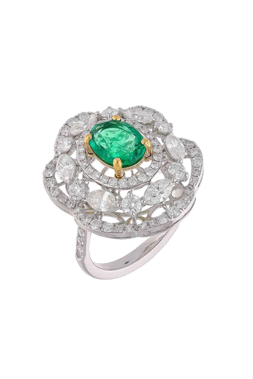 Natural Zambian Emerald Ring with Diamond and 18k Gold