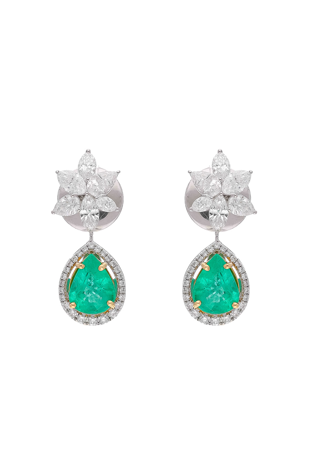 Natural Zambian Emerald Earring with Diamond and 18k Gold