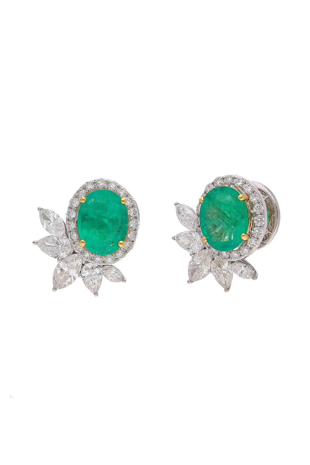 Natural Zambian Emerald Earring with Diamond and 18k Gold