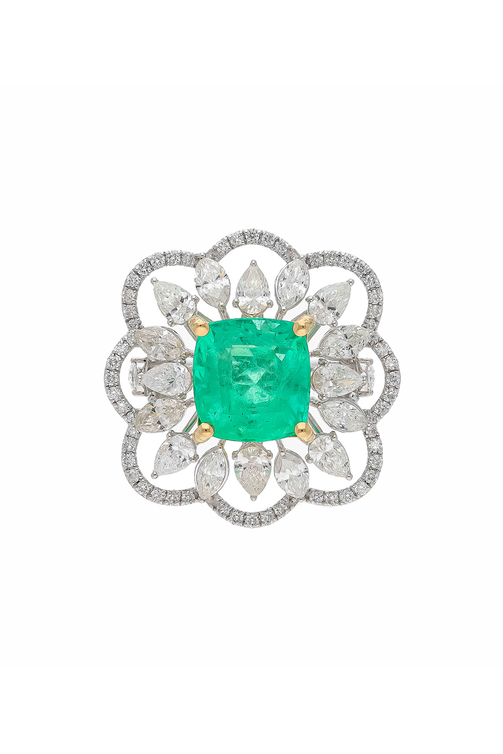 Natural Columbian Emerald Ring with Diamond in 18k Gold