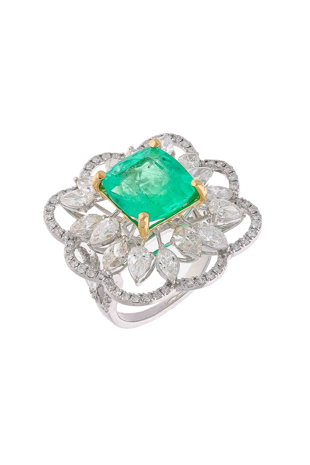 Natural Columbian Emerald Ring with Diamond in 18k Gold