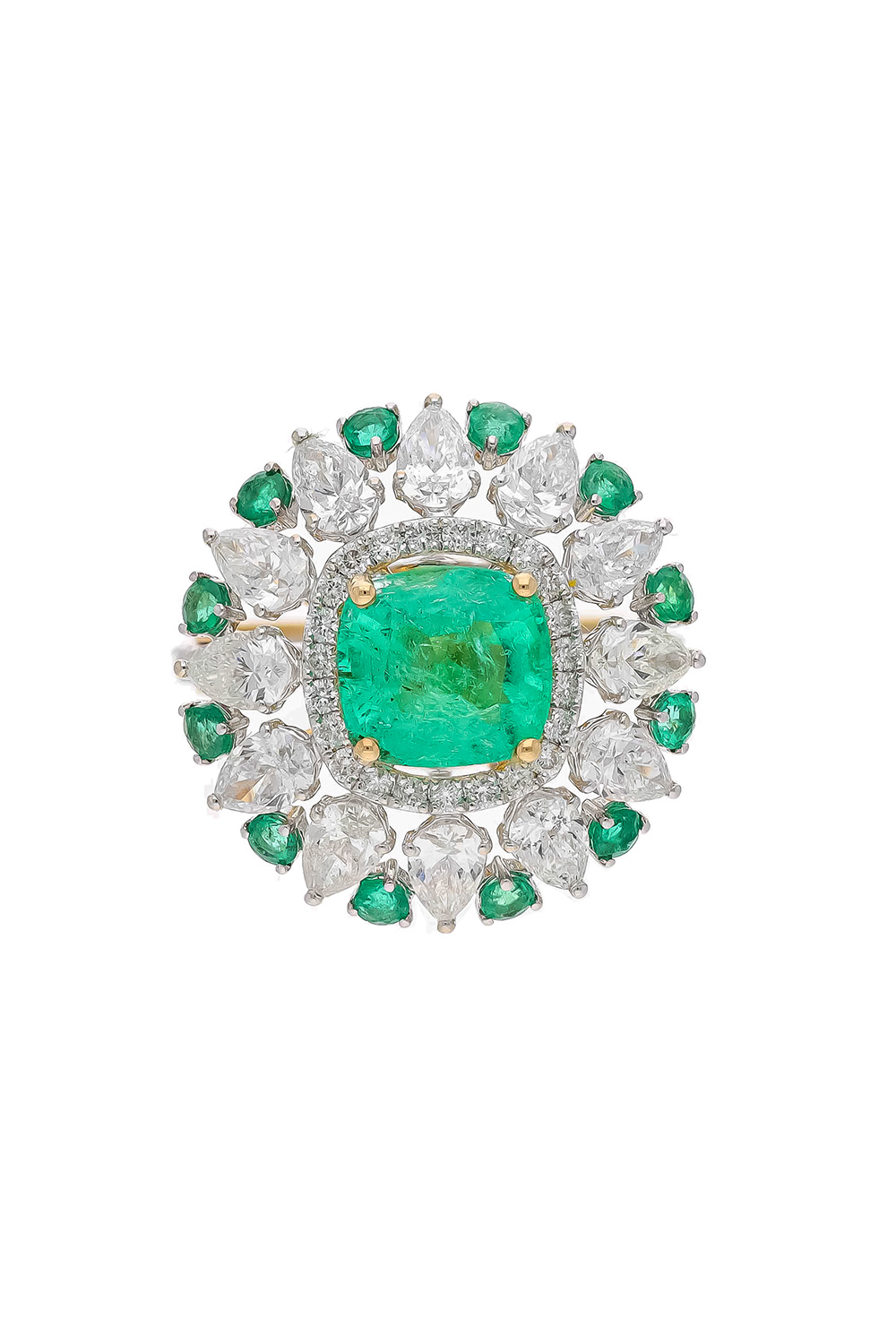 Natural Zambian Emerald Ring with Diamond and 18k Gold