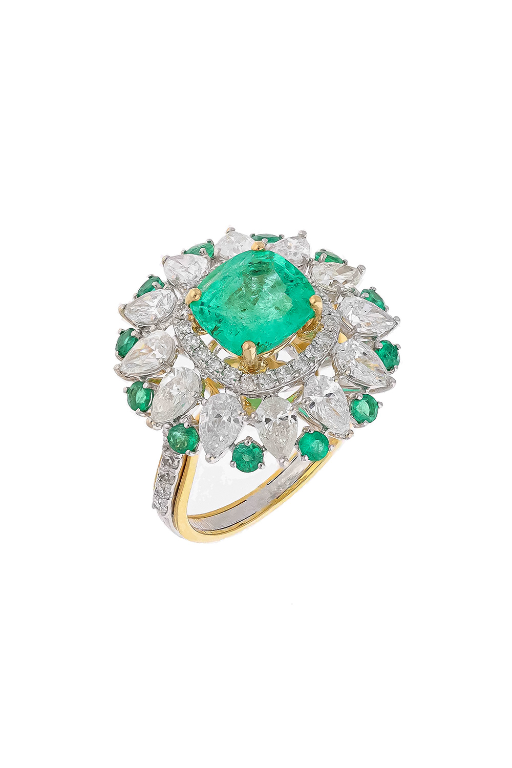 Natural Zambian Emerald Ring with Diamond and 18k Gold