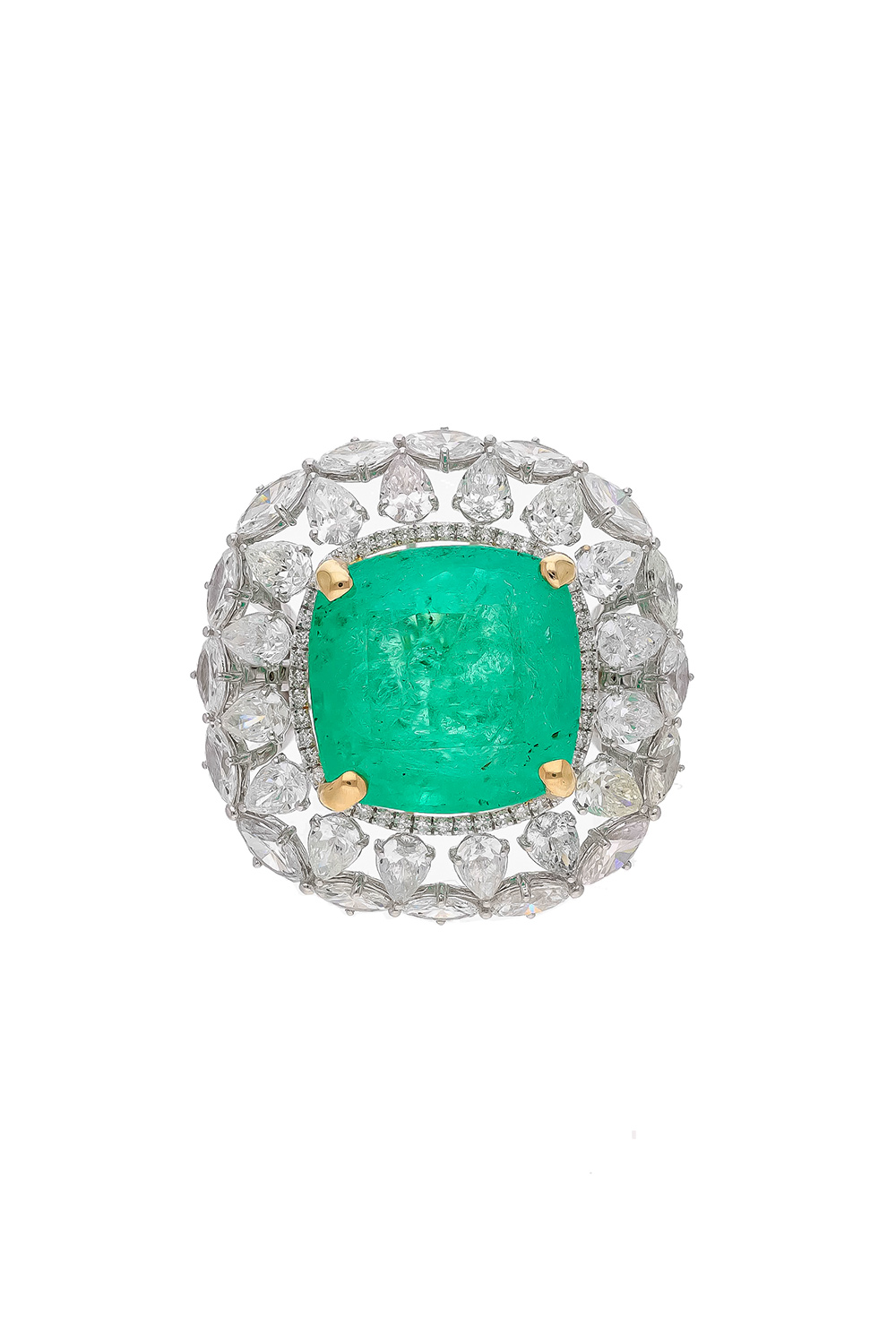 Natural Columbian Emerald Ring with Diamond in 18k Gold