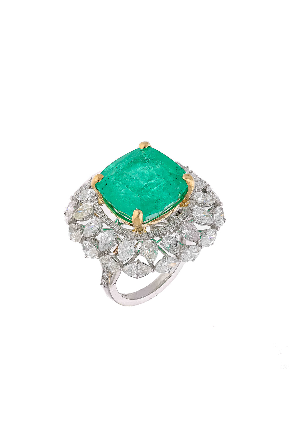 Natural Columbian Emerald Ring with Diamond in 18k Gold