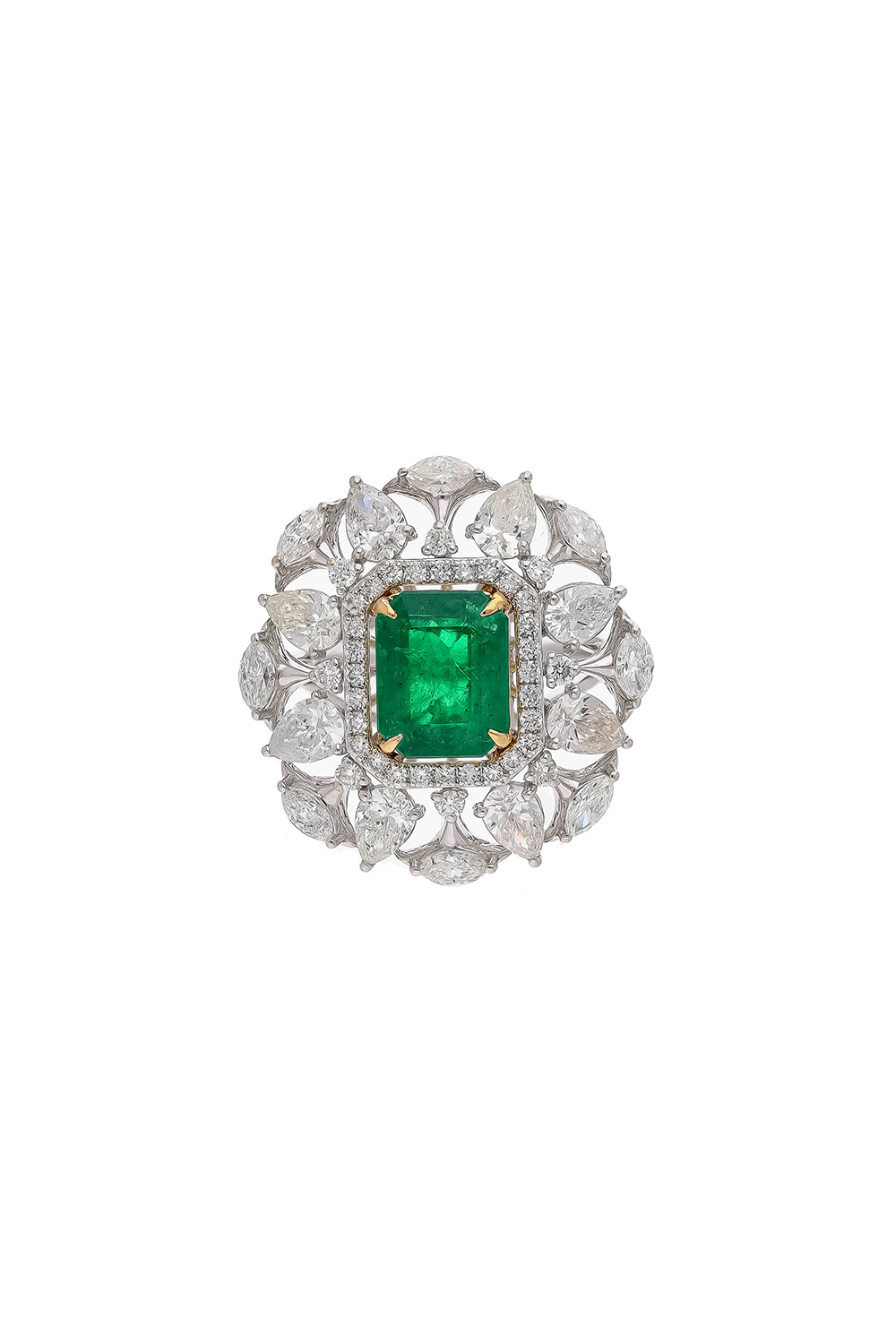 Natural Zambian Emerald Ring with Diamond and 18k Gold