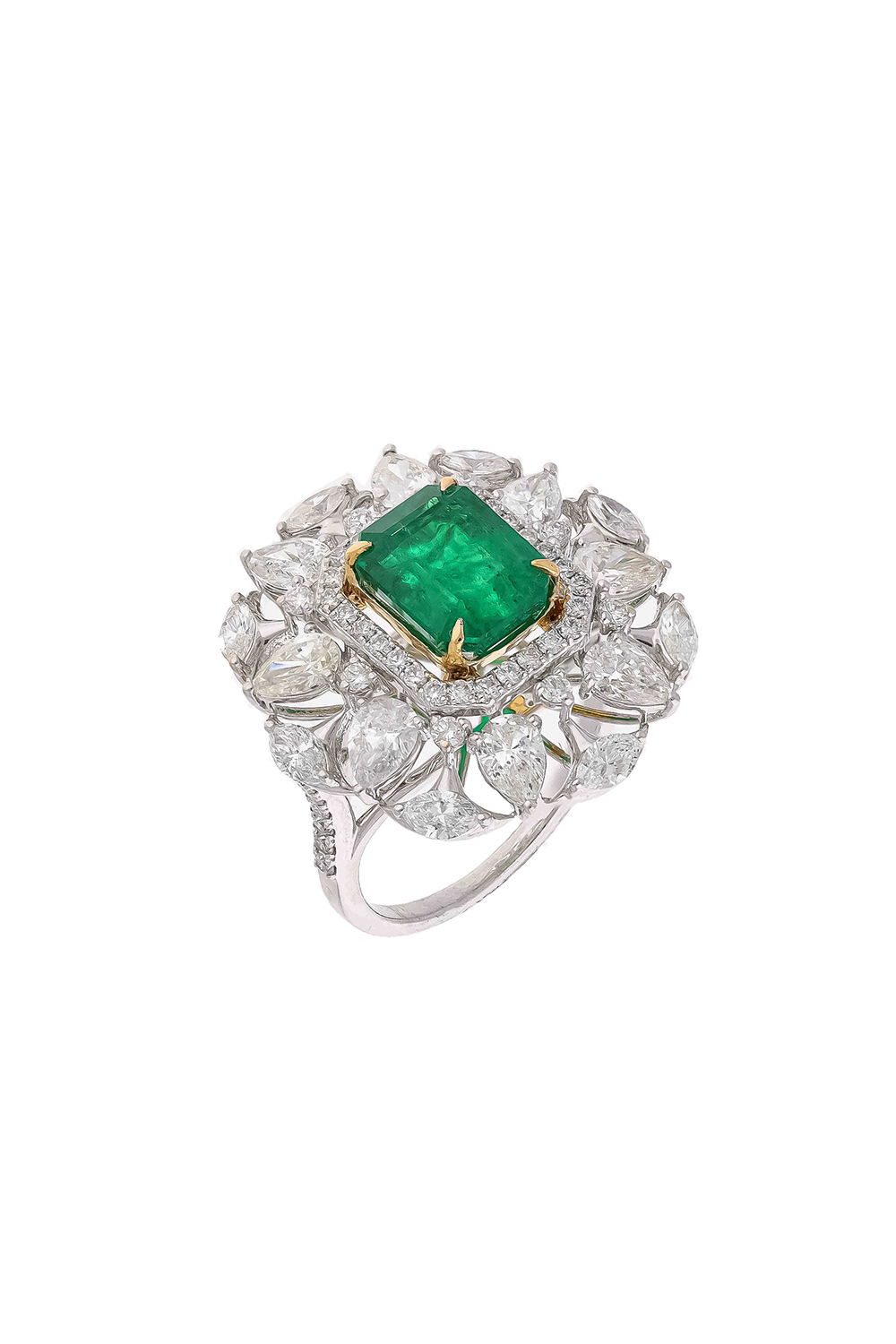 Natural Zambian Emerald Ring with Diamond and 18k Gold