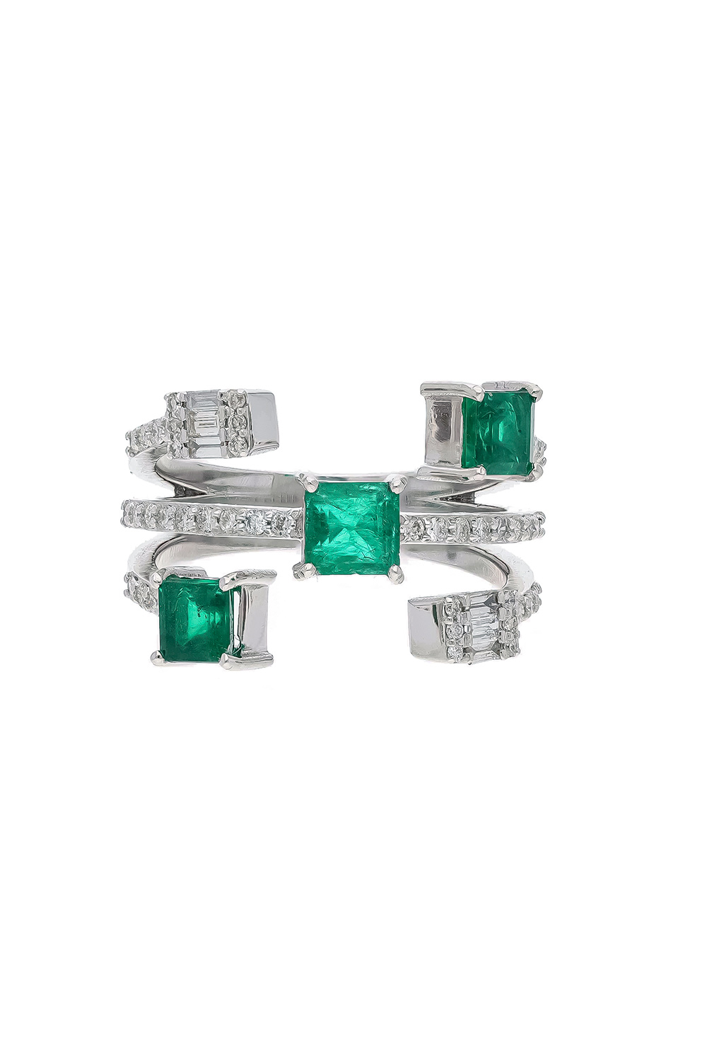 Natural Emerald Ring with Diamond in 18k Gold